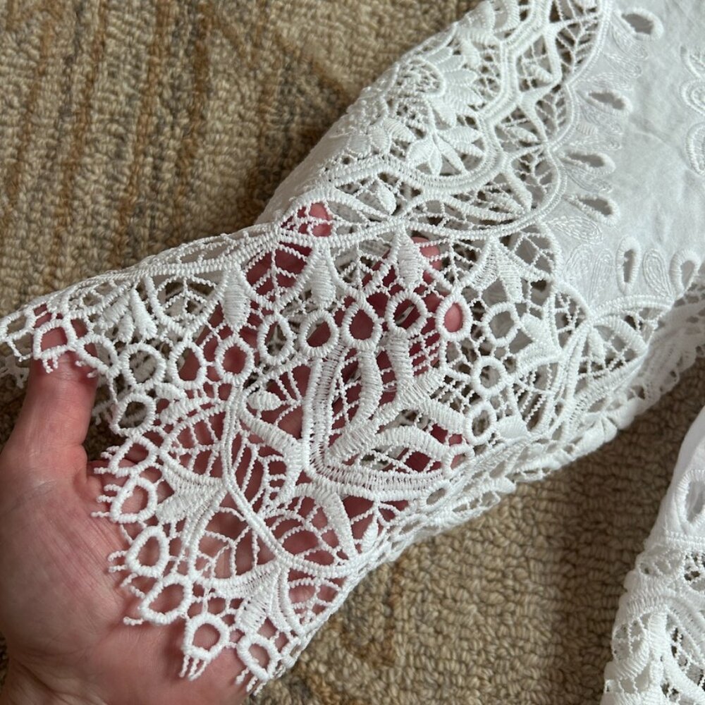 Delicate Eyelet Lace Prairie Blouse Boho French Girl European Summer Top Women 8 - Picture 2 of 12
